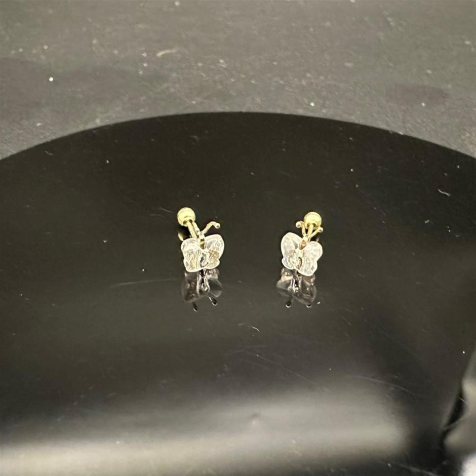 Last Piece - Minimalist Crystal Butterfly Stud Earrings in Gold