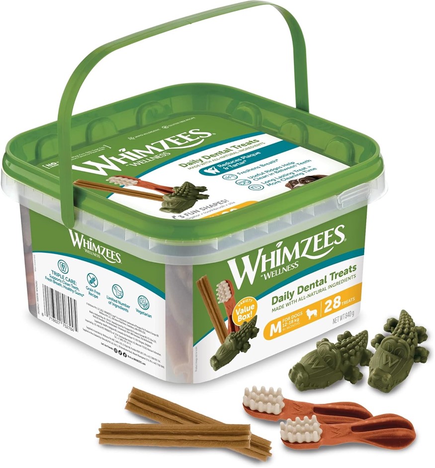 WHIMZEES Variety Value Box Dental Dog Treats, Variety Tub, Medium (12-18 kg