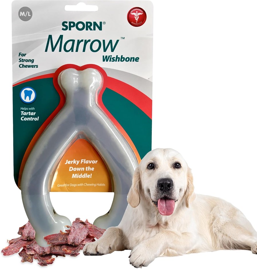 4 X SPORN Durable Jerkey Favour Marrow Chew Wishbone Dog Toy, Medium/Large.