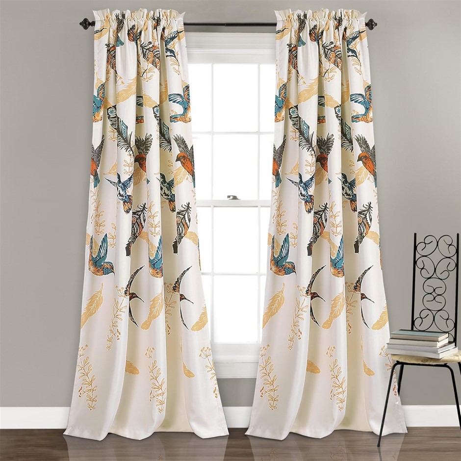 LUSH DECOR Bird Breeze Light Filtering Window Curtain Panel Set, 52" W x 84