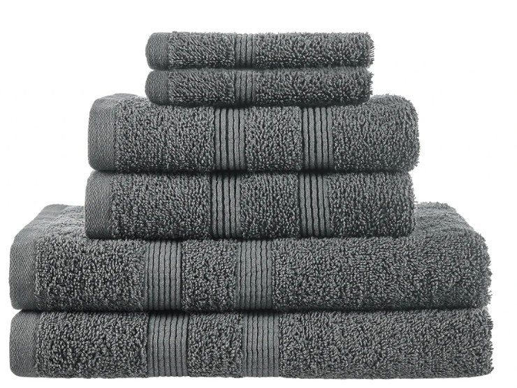 OVELA Avalon 6 Piece 100% Cotton Towel Set (Charcoal).