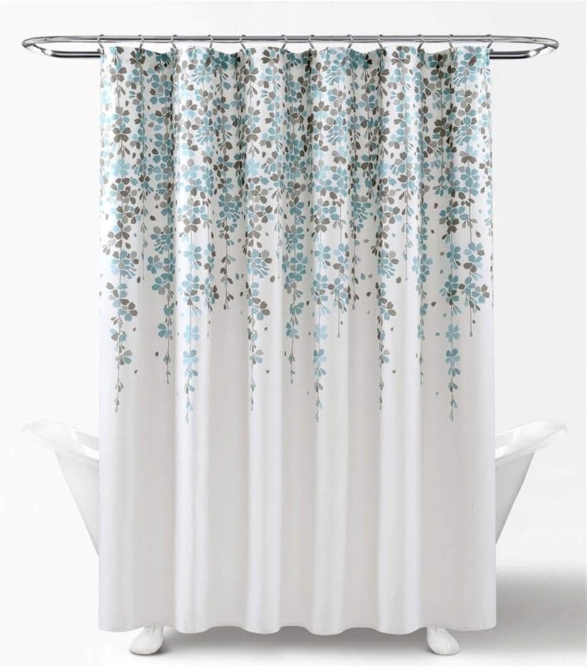 LUSH DECOR Weeping Flower Shower Curtain, 72" x 72", Blue & Gray