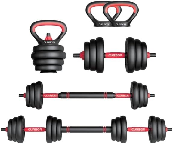 CURSOR FITNESS 4-in-1 Adjustable Dumbbells Set, Work As Dumbbell/ Barbell/