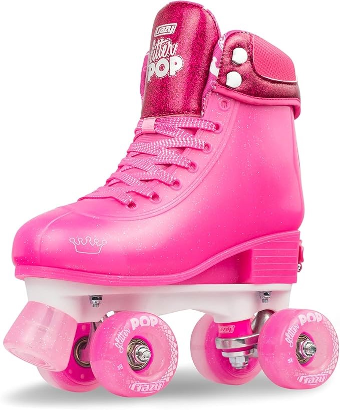 CRAZY SKATES Adjustable Roller Skates for Girls Glitter Pop Collection, Med