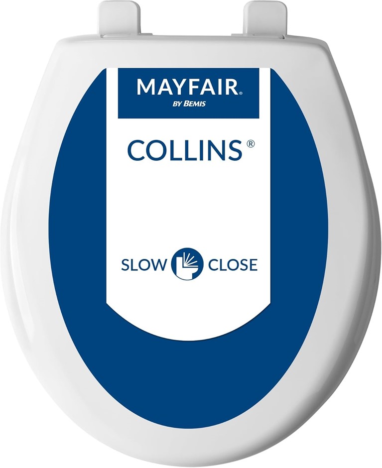 MAYFAIR Collins Plastic Toilet Seat, Slow Close with Super Grip Bumpers and