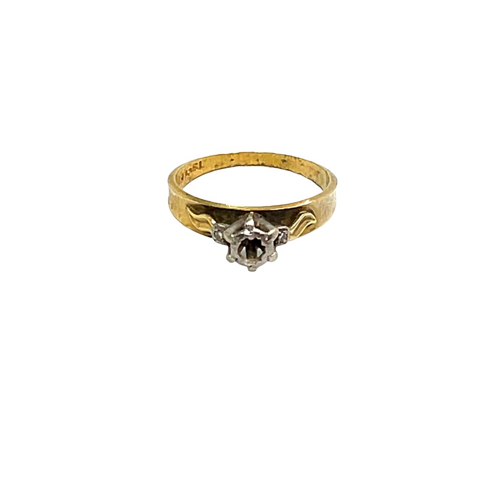 18ct Yellow Gold 2 Diamond Ring (missing centre diamond)