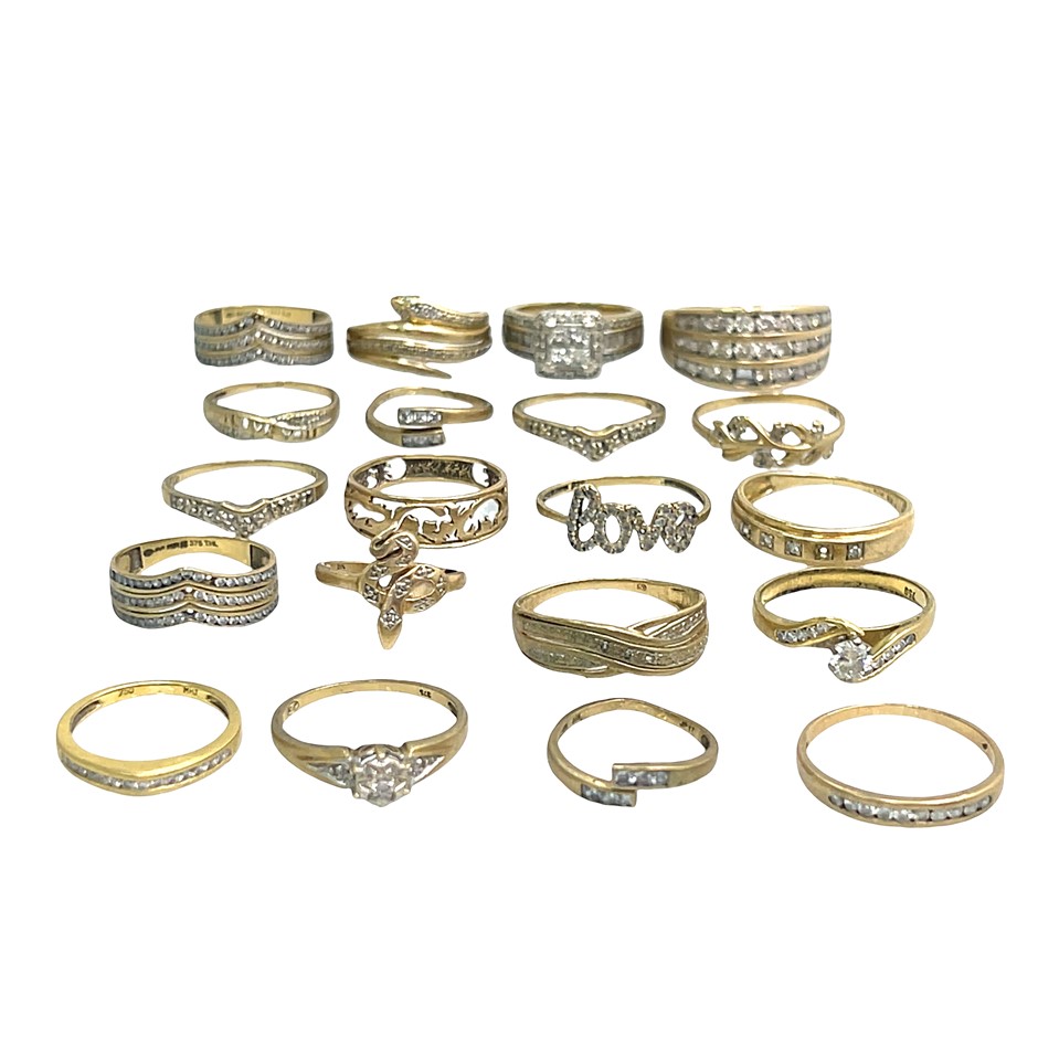 18x 9ct Yellow Gold Rings and 2x 18ct Yellow Gold Diamond Ring