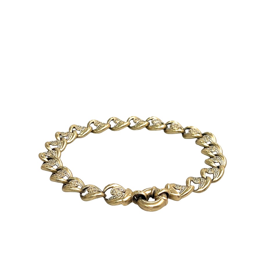 9ct Yellow Gold Diamond Fancy Link Bracelet with Bolt Clasp