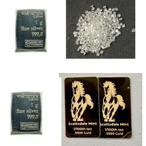 1/100 Gold Scottdale, 1 Gram Silver x 2 & 1.00 carat Diamond off White