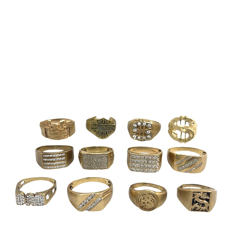 9ct & 14ct Yellow Gold Rings & Harley Davidson Brass Ring