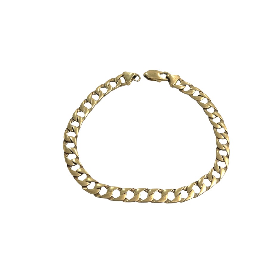 9ct Yellow Gold Flat Curb Link Bracelet With Parrot Clasp (Needs Repair)