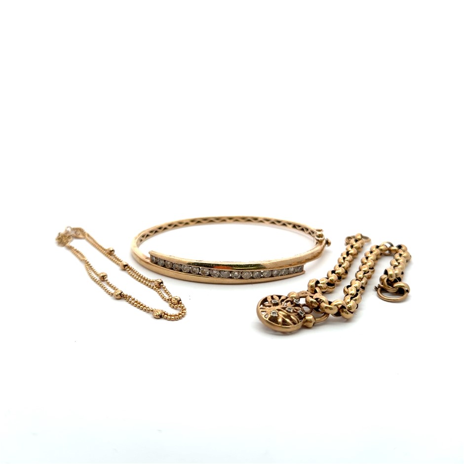 Gold and Diamond Bangles & 9ct Yellow Gold Bracelets