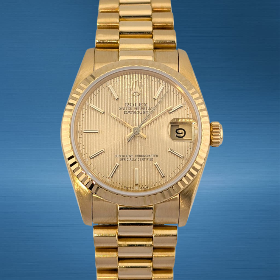 Rolex 68278G Datejust 31 Yellow Gold Tuxedo Dial 31mm BxP