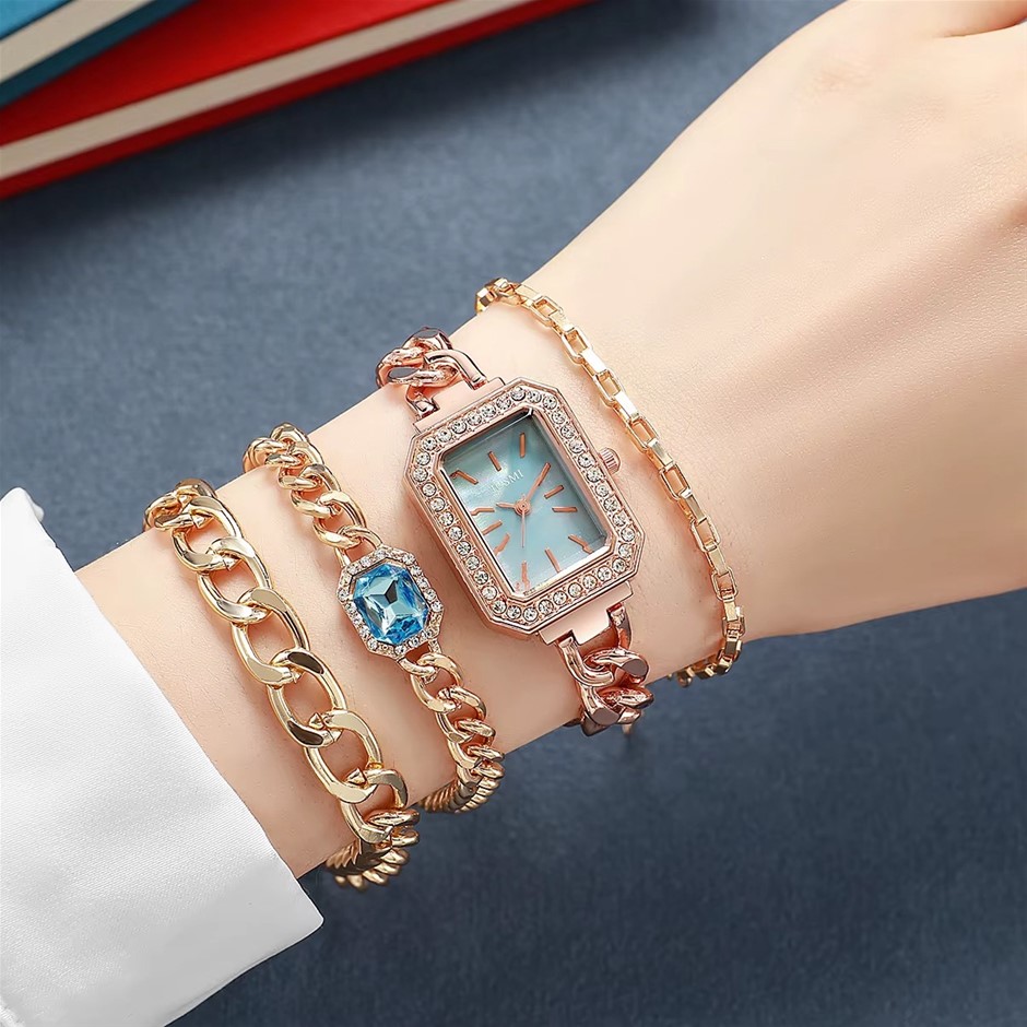 Luxury Women's 4PCS Watch and Braclets Set
