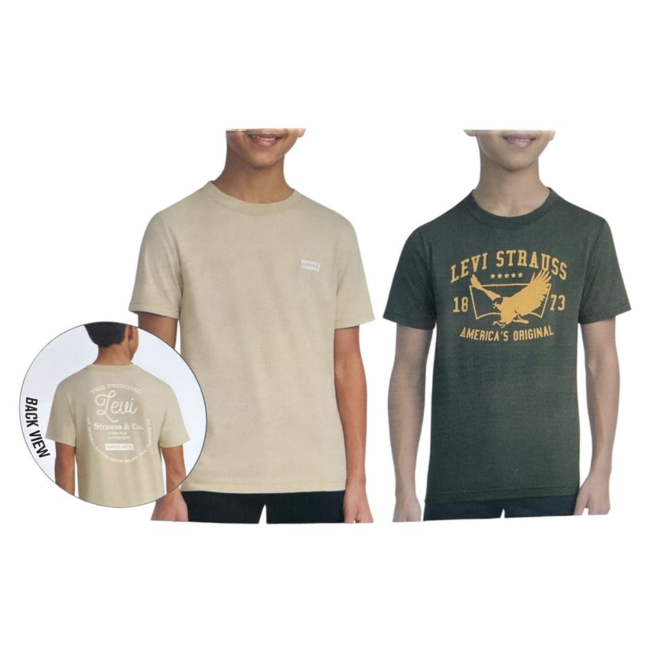 2-Pack LEVI'S Youth Tees, Size XL (15/16), 60% Cotton, Beige/Green. Buyers