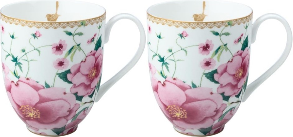 2x Maxwell & Williams TEAS & C'S SILK ROAD COUPE MUG 440ML WHITE GB