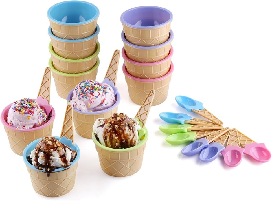GREENCO Vibrant Colors Ice Cream Dessert Bowls and Spoons (Set of 12). NB: