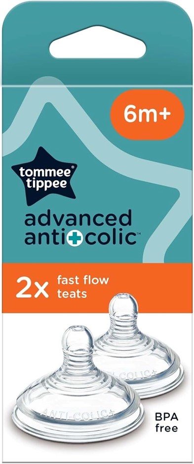 2 x TOMMEE TIPPEE Advanced Anti-Colic Baby Bottle Teats, Fast Flow, 6+ Mont