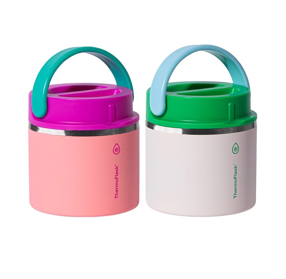 THERMOFLASK Insulated Food Jar 2-Piece, 591ml, Green Purple & Pink Orange.