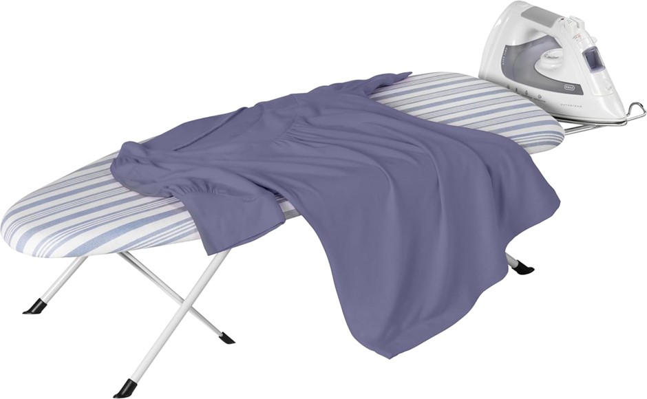 HONEY-CAN-DO  Folding Tabletop Ironing Board with Iron Rest, Blue, 32” L x