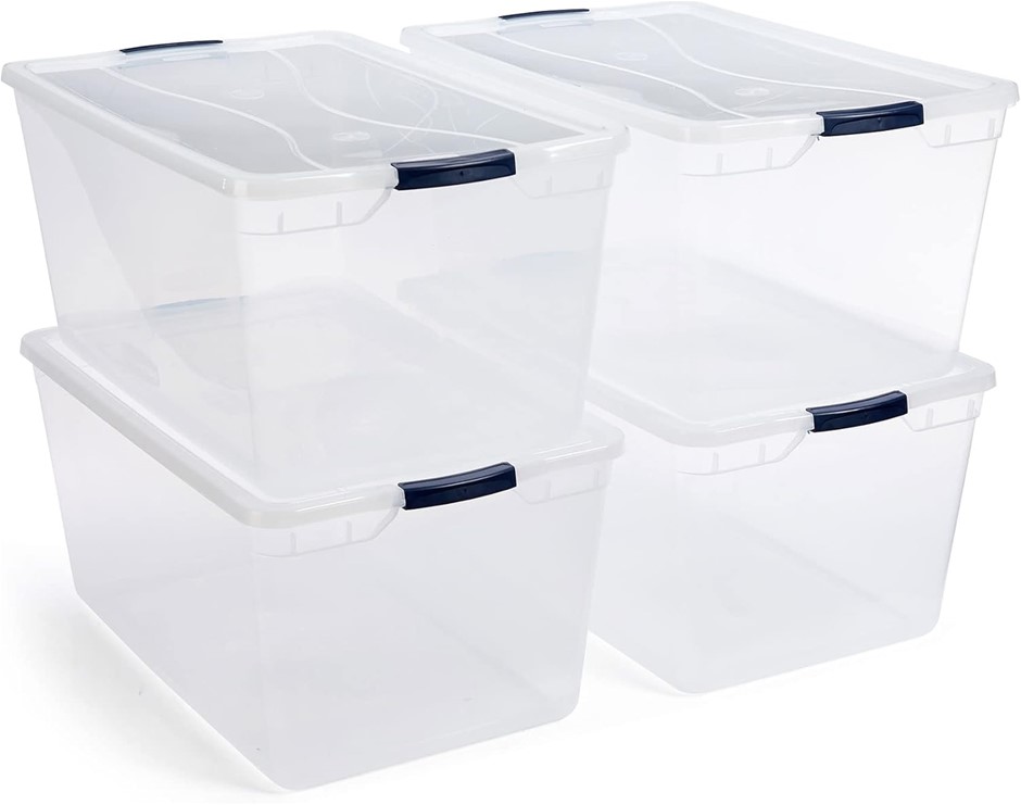 RUBBERMAID Cleverstore Clear 95 Qt, 4-Pack, Made in USA, Stackable Large Cl