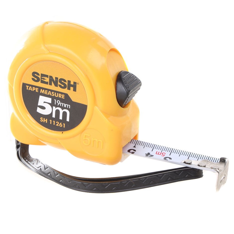 3 x SENSH Steel Metric Tapes Measure 5M x 19mm with ABS Case & Belt Clip.