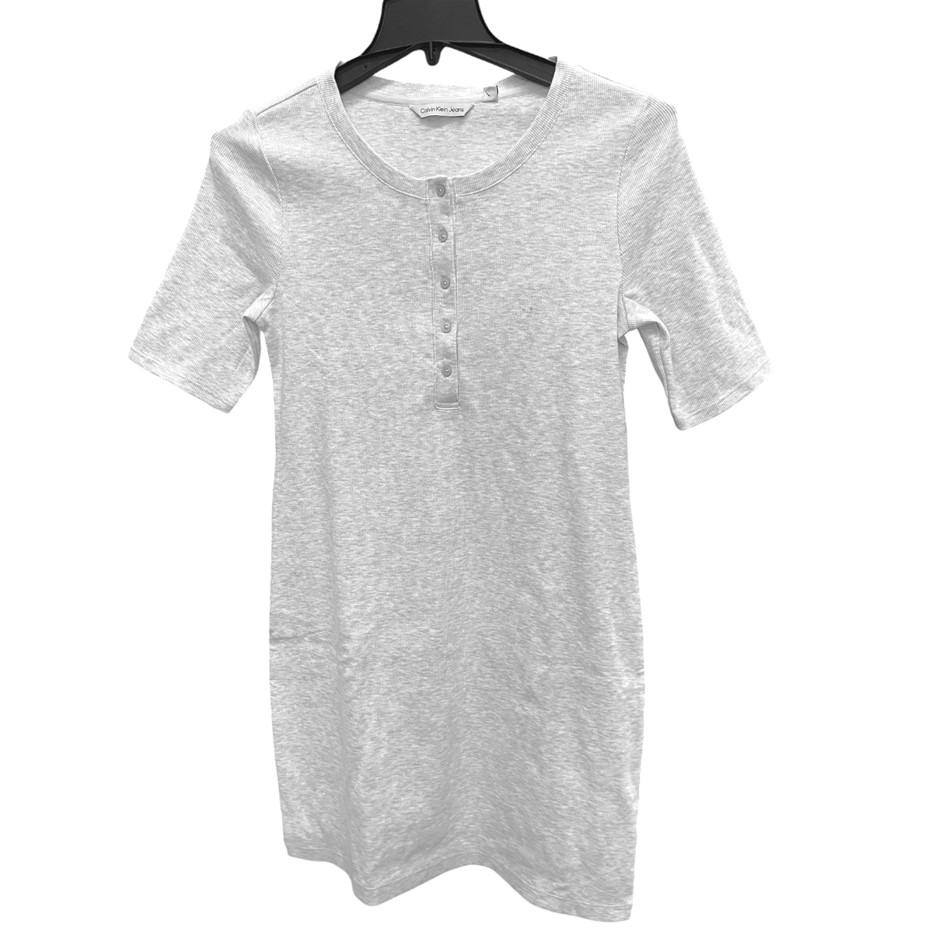 CALVIN KLEIN Women's Ribbed Button Dress, Size S, 58% Cotton, Optic Heather