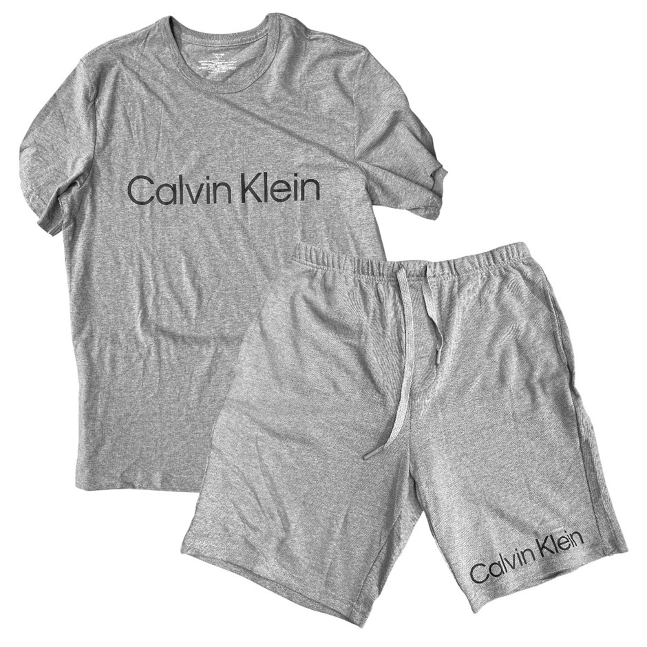 2pc CALVIN KLEIN Men's PJ Set, Size XL, 60% Cotton, Grey Heather, NP2801S.