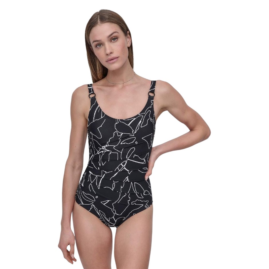 DKNY Women's Padded Swimsuit, Size S, Black Outline (Starburst). Buyers No