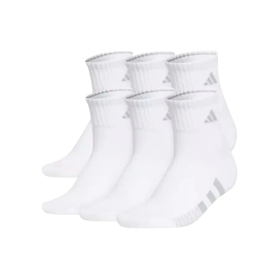6 Pairs x ADIDAS Women's Quarter Socks, Shoe Size 5-10, White/Grey, JJ9863.