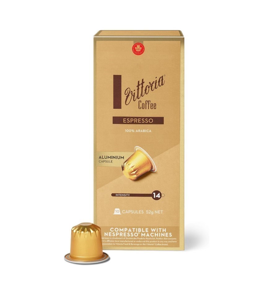 12 x Pack of 10pc VITTORIA Espresso 100% Arabica Aluminium Capsules, Intens