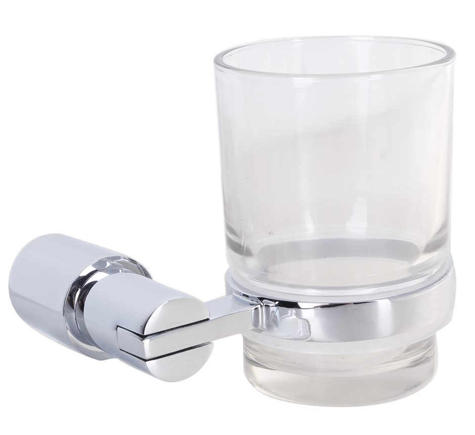 4 x MILENO Chrome Finish Tumbler Holders with Glass Tumbler.