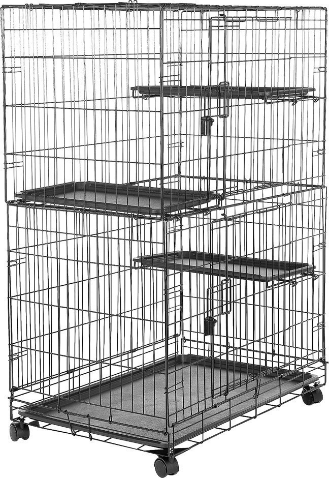 AMAZON Basics 3-Tier Wire Cat Cage Playpen Kennel, Large, 91.44 x 55.88 x 1