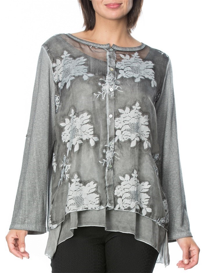 HAMMOCK AND VINE Stripe Top With Overprint. Size XXXL, Colour: Charcoal/Bla