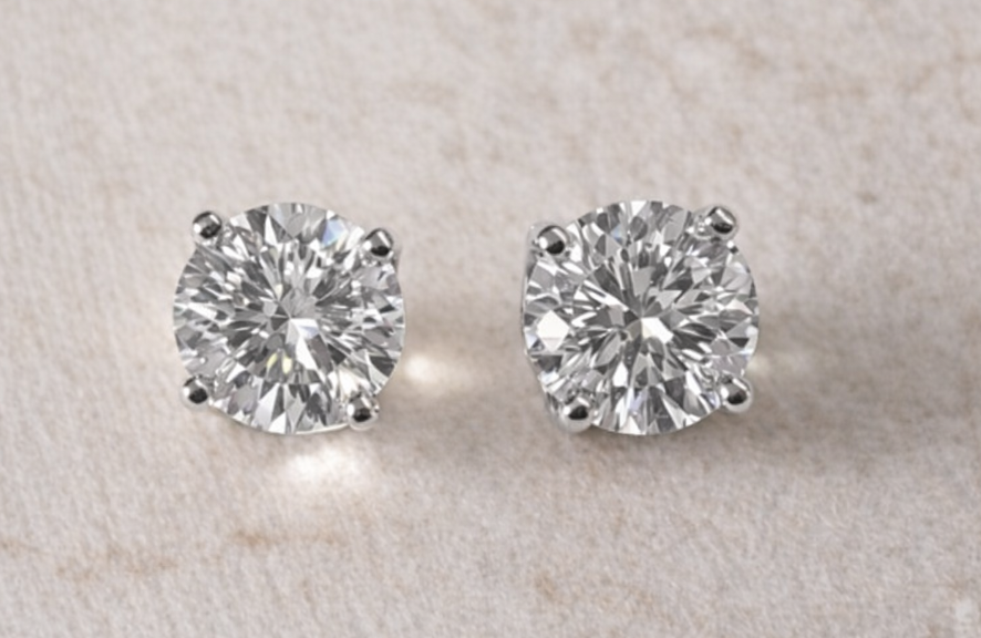 2ct Pair Moissanite Round Martini Set Earrings 18K Gold on Sterling Silver