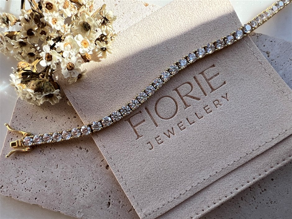 Moissanite 3mm Tennis Bracelet 18K Yellow Gold on Sterling Silver