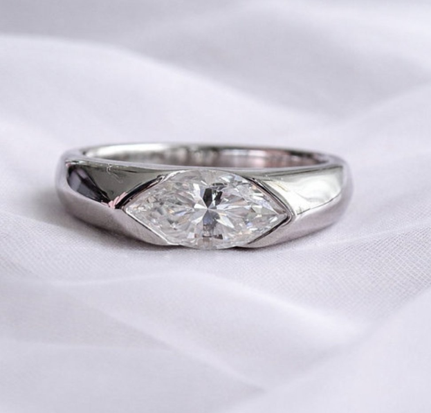 1ct Marquise Moissanite Mens Ring 18K Gold on Solid Sterling Silver