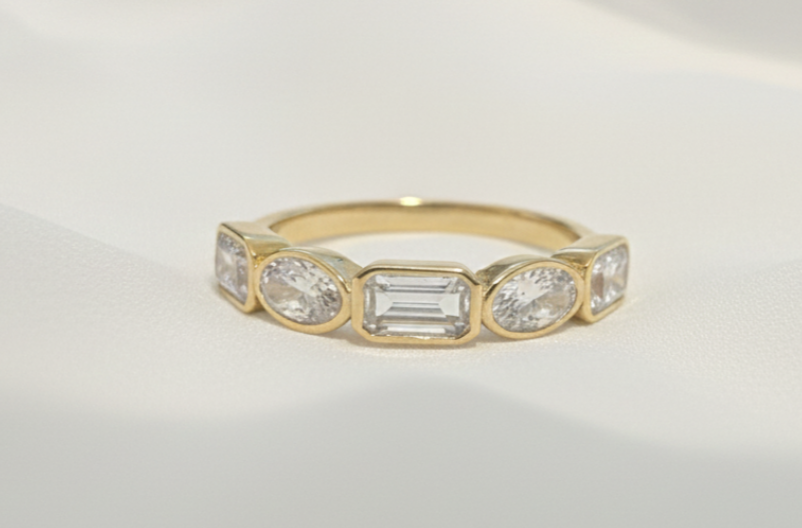 1.8ctw Moissanite Half Eternity Ring 18K Gold on Solid Sterling Silver
