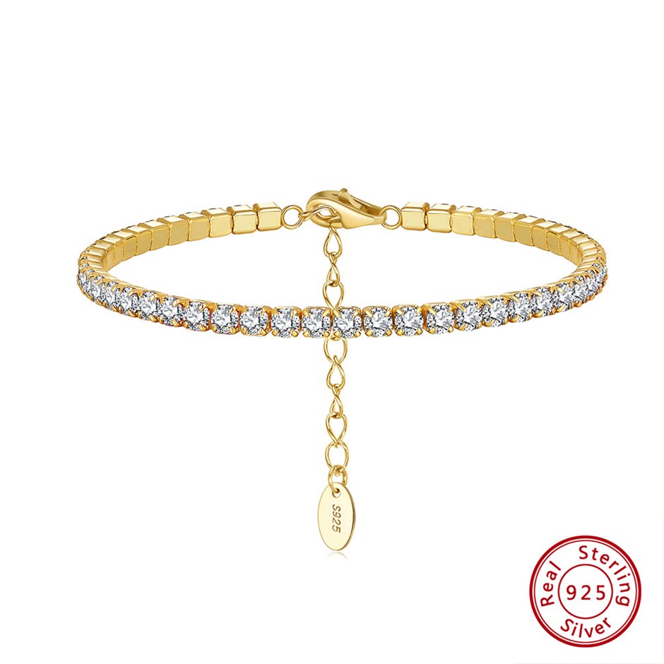 14K Gold Filled 925 Silver Bracelet Simulated Diamonds Tennis Bracelet