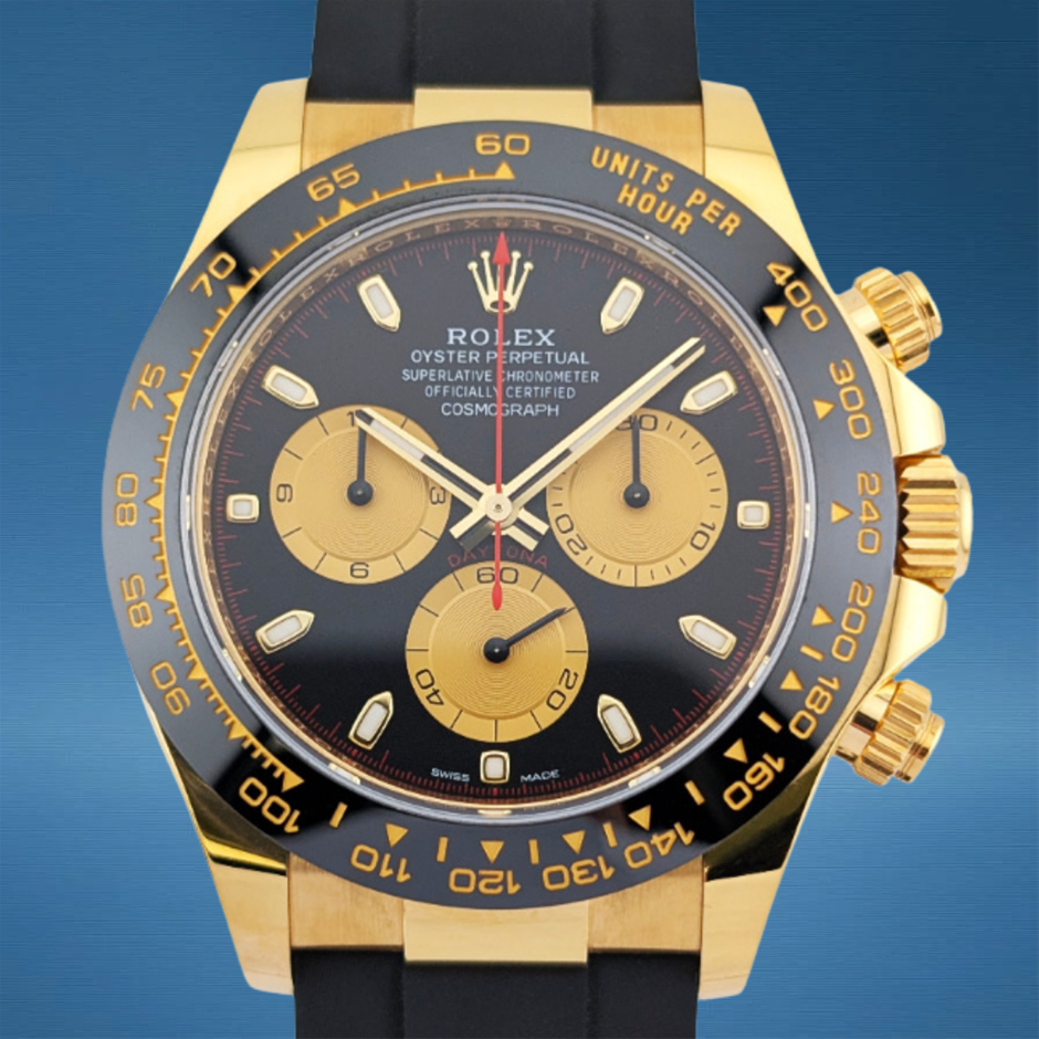 Rolex 116518LN Daytona Black Dial 18K Yellow Gold Oysterflex 2023 BxP