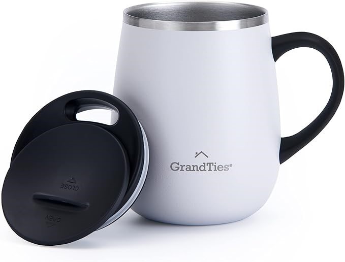 GRANDTIES Insulated Coffee Mug with Handle - Sliding Lid for Splash-Proof 1