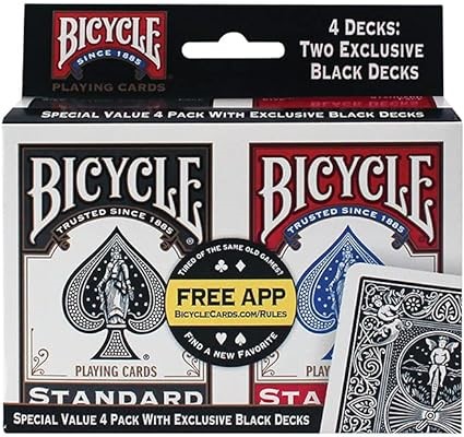 BICYCLE Playing Cards, 4-pack. NB: Damaged box.