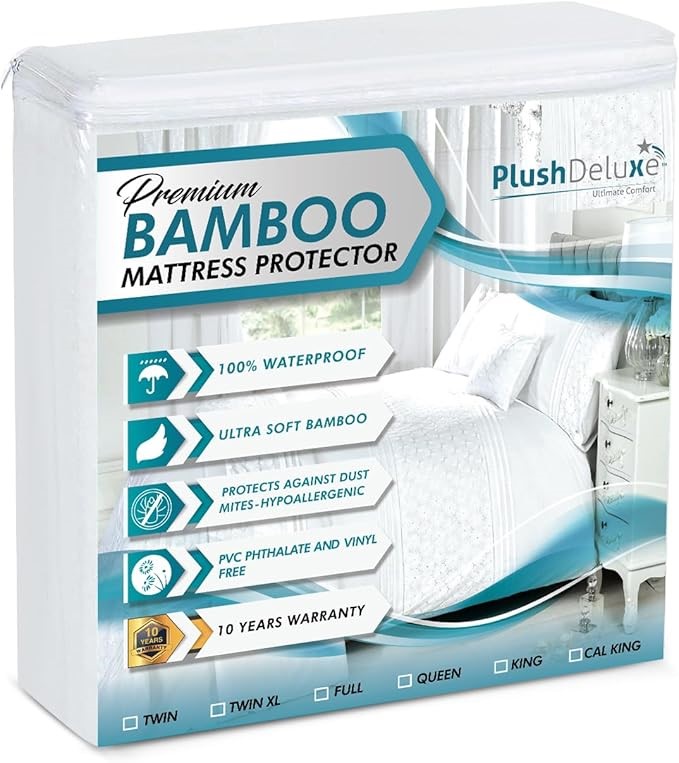 PlushDeluxe Premium Bamboo Mattress Protector – King Size, Waterproof, & Ul