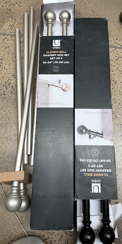 3 x UMBRA Curtain Rod pair, 76-213cm, Black/Nickel. NB: 1 no box.