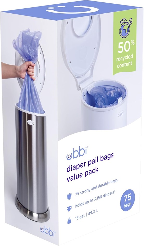 UBBI Disposable Nappy Bin Bags 3 Pack (75 Count).
