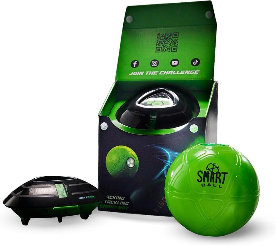 2 x SMART BALL Soccer Bot Indoor Football Trainer, Black/Green, Model No.:
