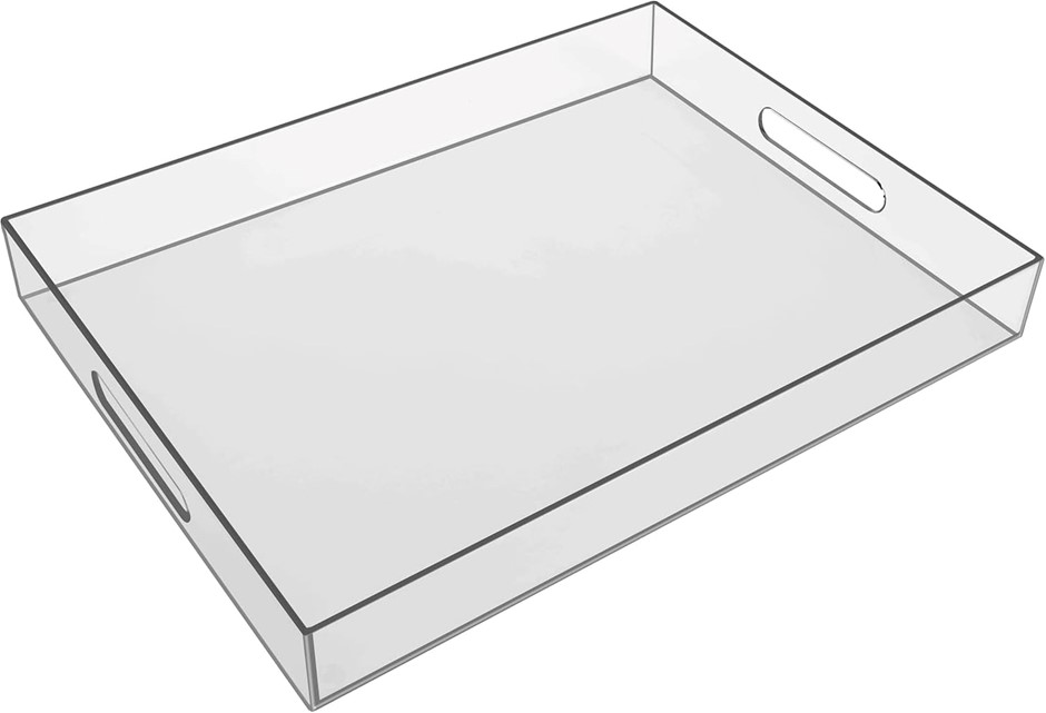 SOOYEE Acrylic 16" x 12" Plastic Tray for Serving Tray with Handles, Clear