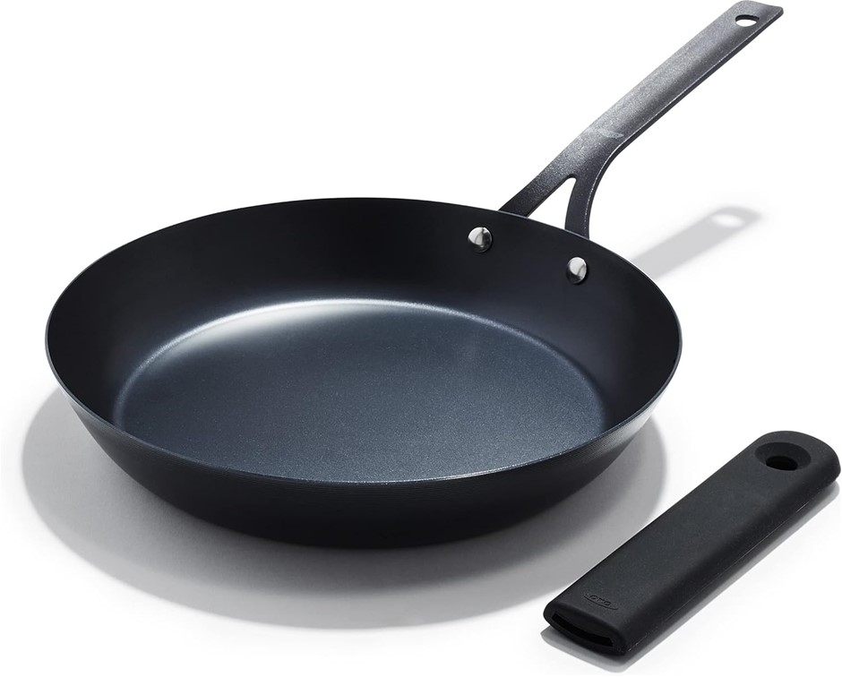 OXO Obsidian Pre-Seasoned Carbon Steel, 10" Frying Pan Skillet with Removab
