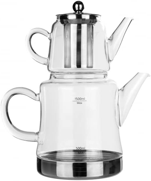 KARACA Dora Glass Teapot, 450 ml, Kettle 180 ml, Suitable for Gas and Elec