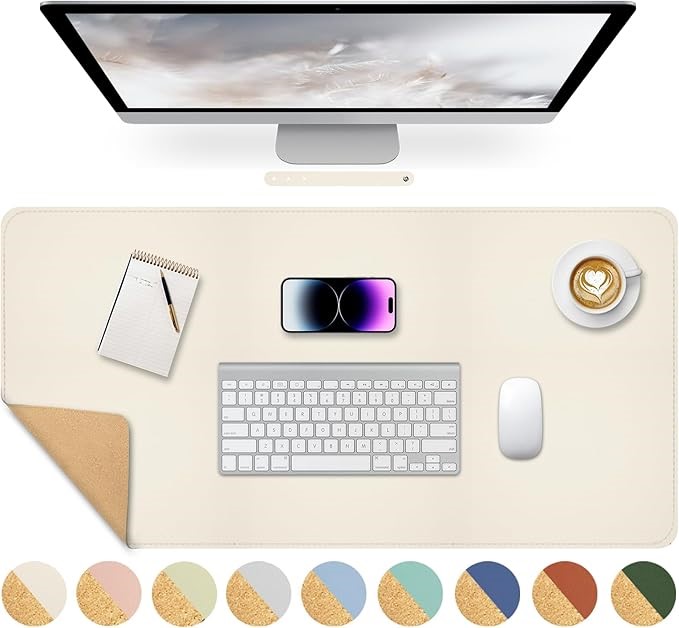 GIECY Keyboard and Mouse Leather Desk Pad/Mat, Dual-Sided Cork & PU, 80 x 4